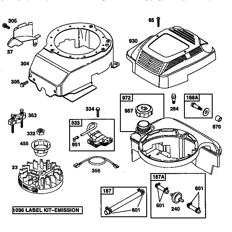Blower Housing And Magneto Diagram and Parts List for 128812-2393-A1  Briggs and Stratton Engine